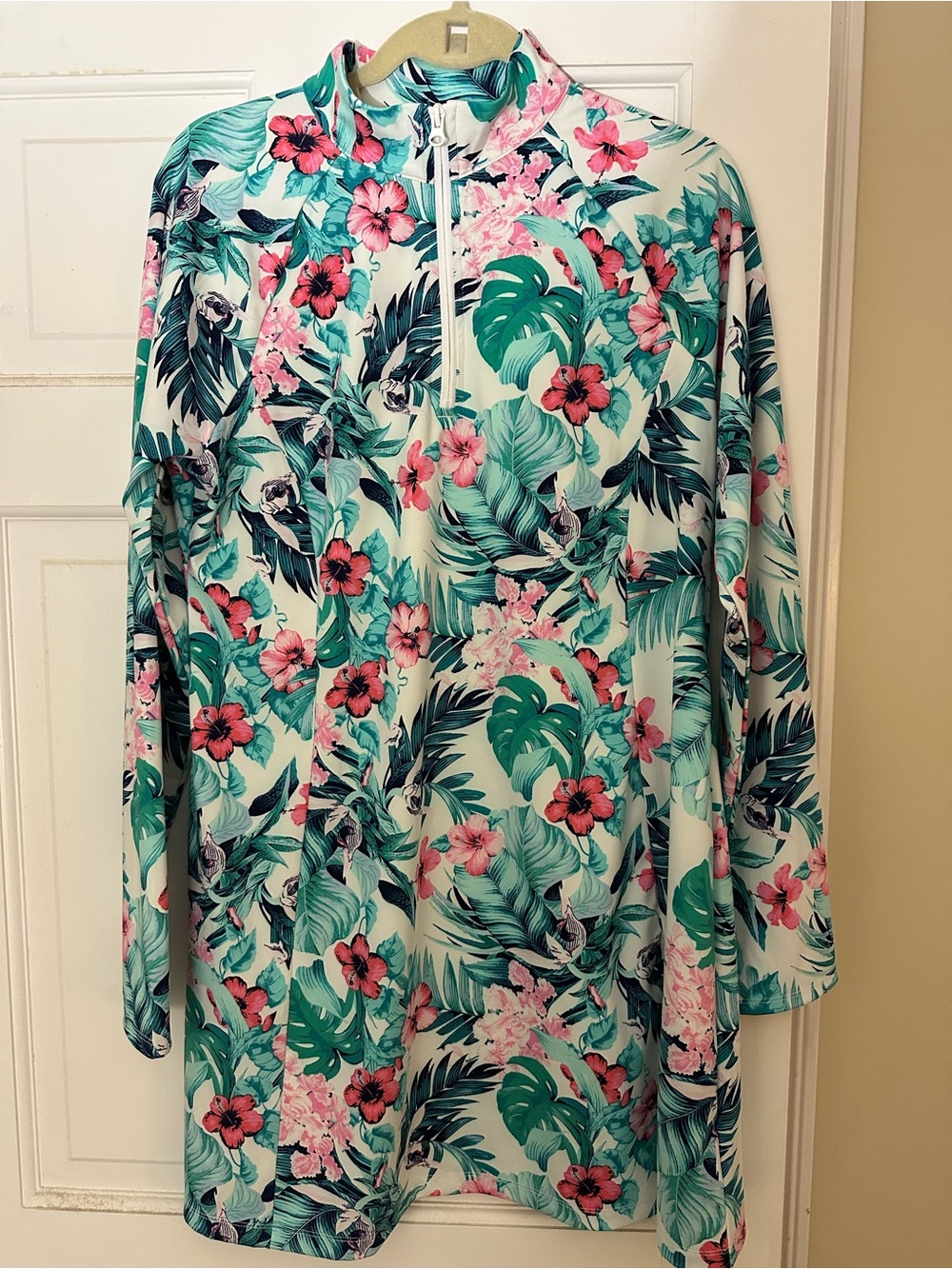 Tommy Bahama White Tropical Floral Golf Dress with Pink & Teal Accents